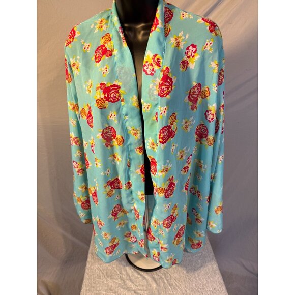 Beautiful Boho Shabby Chic Duster Cardigan Womens Plus Size 2X Blue Floral Sheer - Picture 1 of 3